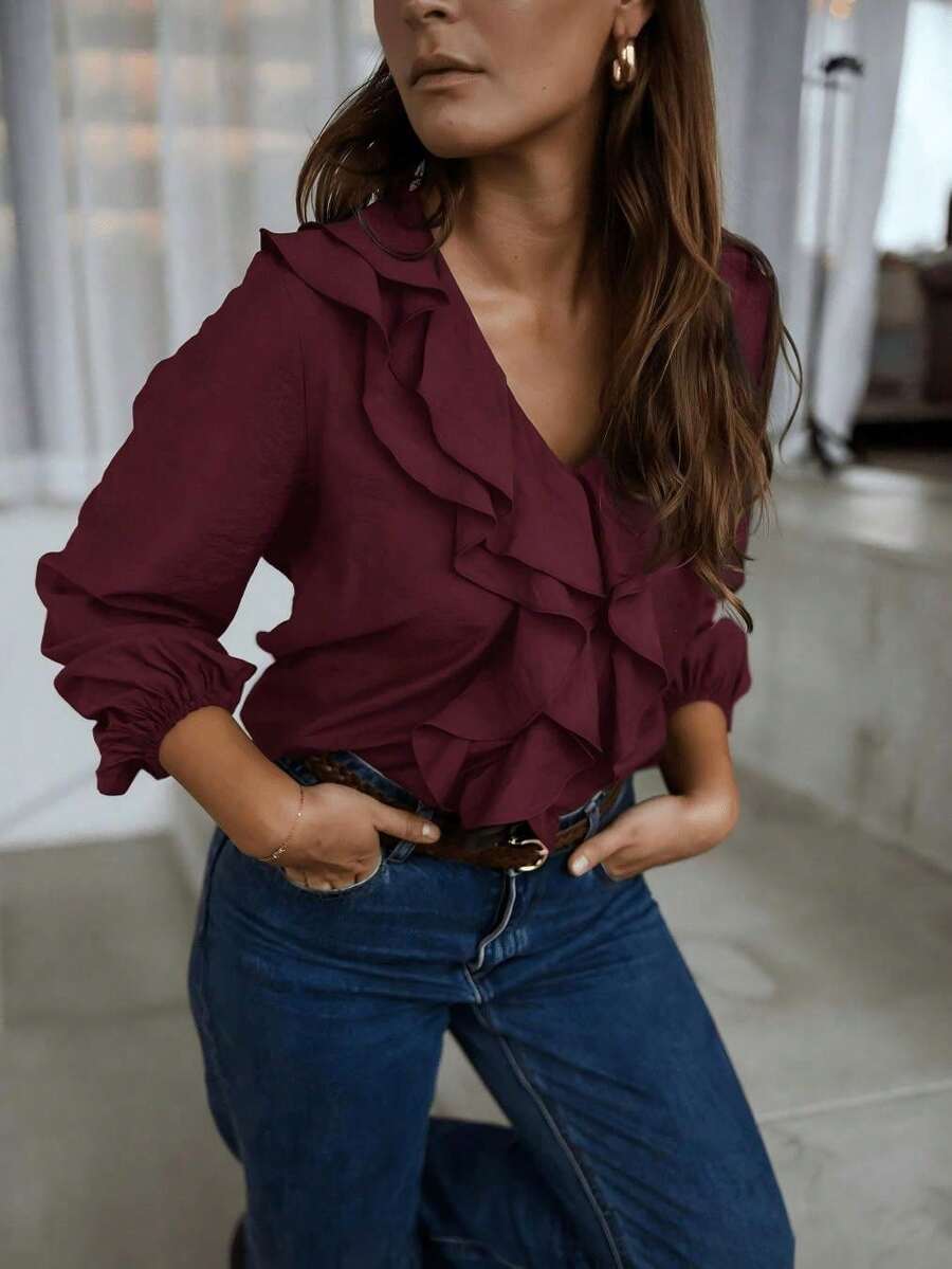 Women Blouses & Shirts - Burgundy - View 1