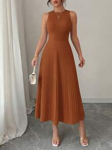 PRETTYGARDEN Women's Summer Dresses Casual  Business Work Midi Sleeveless A Line Pleated Evening Elegant Dresses Cocktail Wedding Guest Graduation Dress Dresses For Women - 焦糖色 - 查看 5