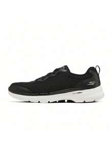 Skechers 女士 GO WALK 6 系带运动鞋，轻便舒适，减震透气网面休闲运动鞋 - 黑與白 - 查看 1