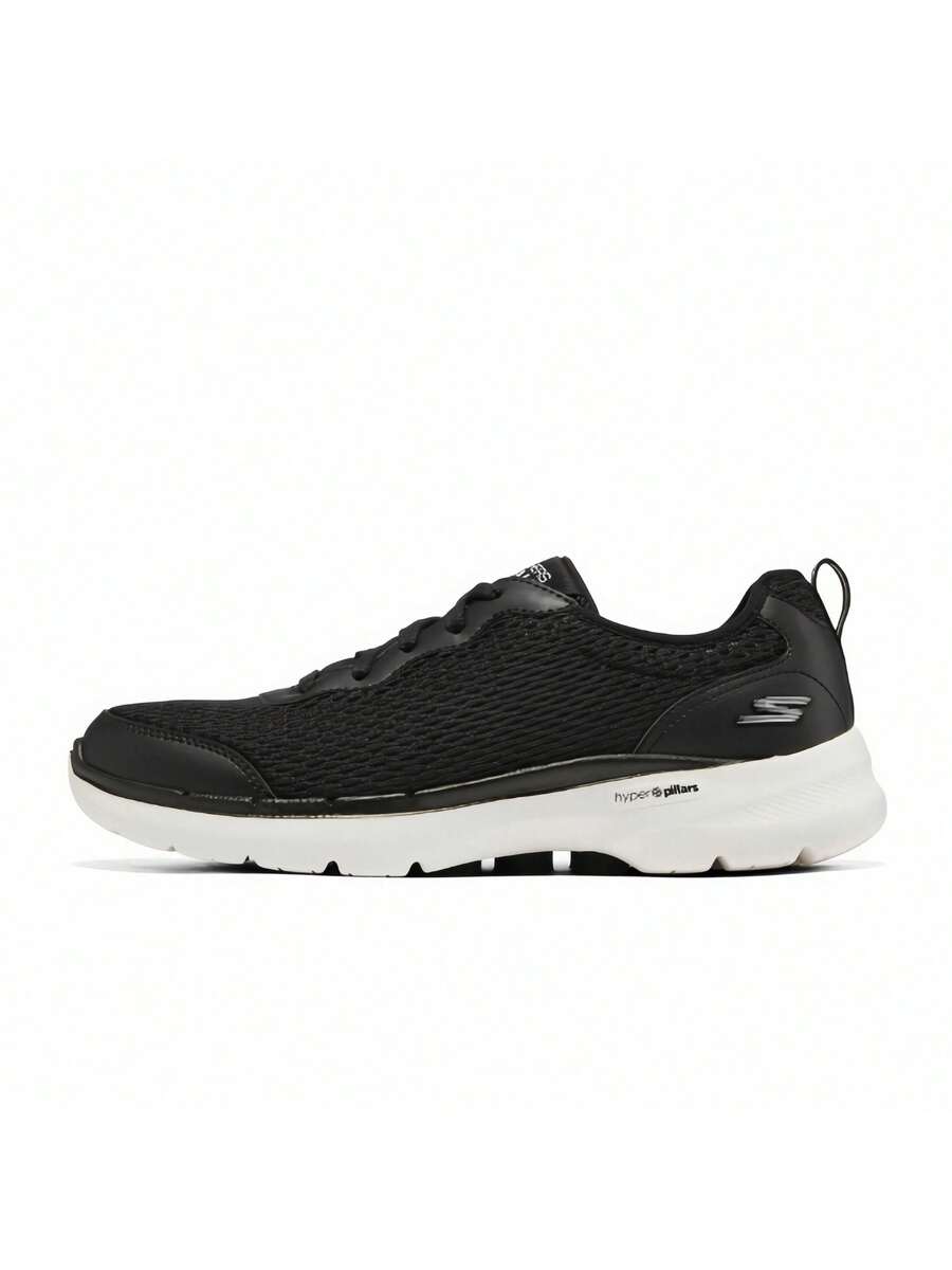 Skechers 女士 GO WALK 6 系带运动鞋,轻便舒适,减震透气网面休闲运动鞋 - 黑與白 - 查看 1