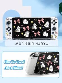 1个卡通素描可爱兔子、星星、蝴蝶结设计透明闪光保护套，兼容Switch 2 (2025)/Switch OLED主机，Joy-Con手柄保护套，游戏手柄收纳袋，送给Switch玩家的最佳礼物 - 查看 4