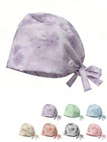 One Size Adjustable Floral Print Scrub Cap, Moisture-Wicking, Elastic Band, Suitable For Beauty Salons, Veterinary Clinics, Doctors, Nurses, Cleaning Workers - Multicolor - View 9