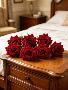 5/15/15 Pcs Artificial Flannel Rose Silk Cloth Autumn Decoration Back To School Classroom Decoration DIY Wreath Material Wedding Bride Wrist Bouquet Corsage Headwear Accessories Home Birthday Cake Matching Material - Burgundy - View 2
