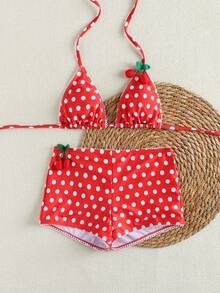 Bộ bikini hai mảnh màu đỏ anh đào thanh lịch, gợi cảm, kiểu dáng thường ngày, kèm mặt dây chuyền hình quả anh đào đan móc, phù hợp với làn da vàng. Chất liệu co giãn cao, thoải mái, đồ bơi đi biển sang trọng, lý tưởng cho mùa hè, bãi biển, kỳ nghỉ, tiệc tùng, các hoạt động bên bờ biển, lựa chọn hoàn hảo cho một ngày đi biển hoặc hồ bơi thời trang. - Nhiều màu - Xem 2