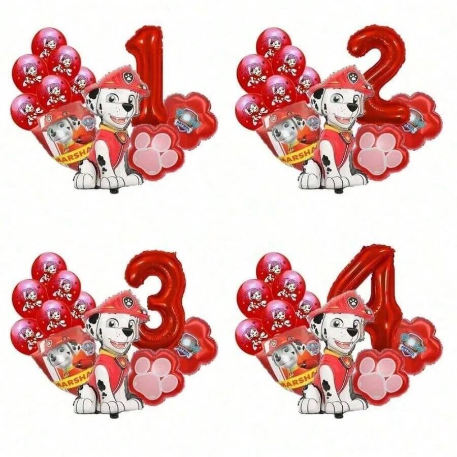 Paw Patrol Theme Birthday Balloon Set, Firefighter Puppy Theme Party Decorations, 32 Inch Red Number 1-8 Foil Balloons, Paw Print Round Latex Balloon Set, Cartoon Rescue Puppy Theme Birthday Party Supplies Suitable For 1-8 Years Old Children - Cartoon Dog Balloon - View 1
