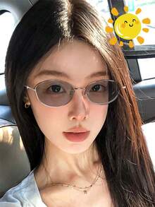 1pc Photochromic Y2K Gold Thin Frame Cat Eye Glasses With Case, Women's Daily Spring/Summer New Item, Non-Prescription Decorative Glasses, No-Makeup Look Accessory - Multicolor - View 17