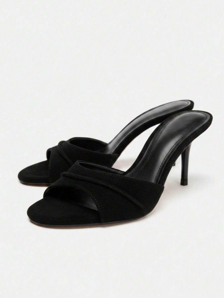 2026 Spring/Summer New Women Shoes, Mule Shoes Style, Medium-Thin Heel, Low Heel Sandals,Stiletto Heels - Black - View 1