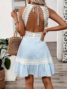 Vestido de mujer con parches, encaje en la espalda, nudo hueco, para vacaciones y playa - Multicolor - Ver 1