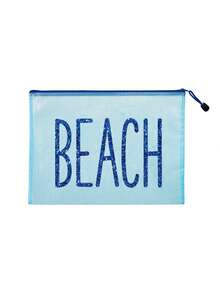 Bolsa de playa de malla impermeable multicolor de moda, con bolsa de maquillaje con estampado brillante "Beach", tema de playa, bolsa de piscina, bolsa de aseo, bolsa de maquillaje transparente de gran capacidad, bolsa de aseo con cremallera - Ligera, puede almacenar protector solar, aperitivos, bikini y artículos esenciales de playa. Almacenamiento de primavera/verano - Multicolor - Ver 11