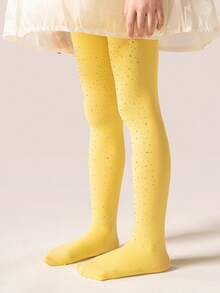 1pc Girls' Rhinestone Embellished Solid Color Tights, Suitable For All Seasons - Multicolor - View 3