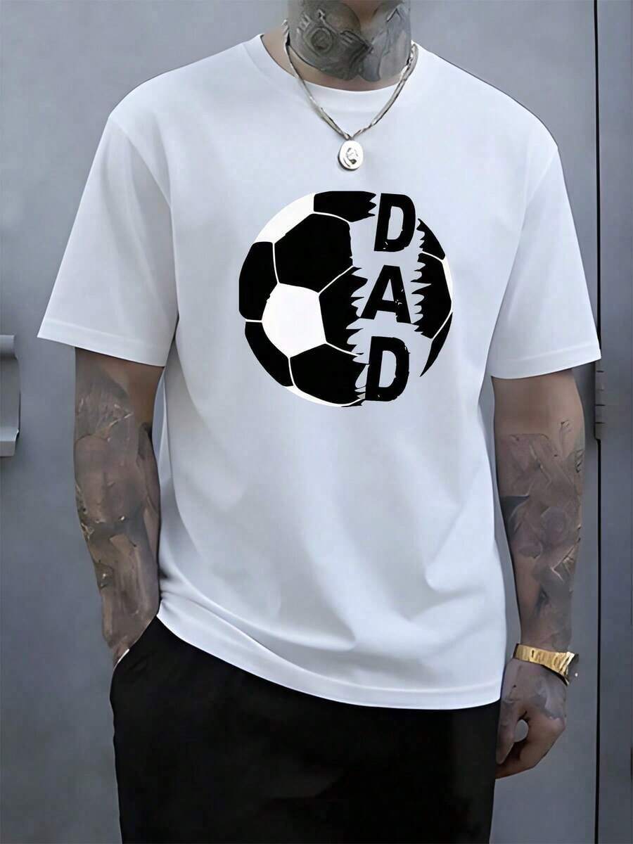Exclusive Father's Day T-Shirt Featuring A Vintage Football Dad Print, Perfect For Warm Weather, With A Classic Minimalist Design And Breathable Fabric. - White - View 1