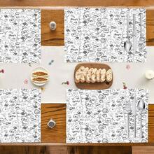 1pc/4pcs/6pcs Cartoon Stationery Pattern Linen Placemats, Suitable For Dining Table, All Season Decor, Modern Washable Table Mats, Room Decor, Coasters, Kitchen Dining Mats, Indoor Outdoor Party Decoration, Home Decor, Ideal Gift - Multicolor - View 9