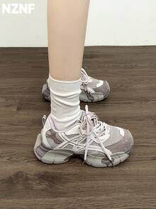 NZNF Mẫu giày thể thao đế dày màu trắng mới năm 2025, giày đế thấp cổ điển, giày casual tôn dáng cho nữ. - Màu tím - Xem 5