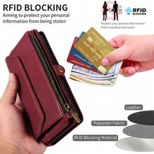 1pc Multifunctional Card Slot Crossbody Strap Wallet Phone Case Compatible With Apple 17 Pro Max/ A16, Faux Leather - Burgundy - View 8