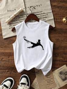 Áo tank top cổ tròn không tay dành cho nam sinh và học sinh tuổi teen, mát mẻ và thời trang, thích hợp cho mùa xuân/hè. - trắng - Xem 3