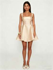 Women's Flower Embroidery Boho Mini Dress Backless Self-Tie Bowknot Square Neck Wide Straps Ruffle Mini Dresses Sleeveless Summer Vacation Short A-Line Dress - F12565-beige - View 3