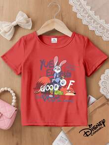 1 Piece Infant Toddler Fun Short Sleeve T-Shirt Disney Zootopia Retro Slogan Print Summer Breathable Baby Top T, This Girls' Clothing Is Suitabr Daily Wear, Versatile And Non-Stuffy, Perfect For Spring And Summer, Vacations, Outdoor Activities, Amusement Parks, And As A Gift For Kids. - 紅色 - 查看 9