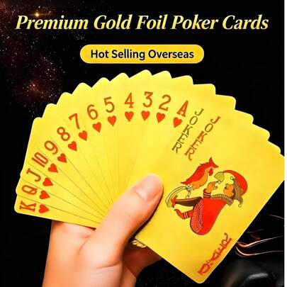 一套防水24K镀金扑克牌 - 防水黑金扑克牌 - 塑料材质，带箔面 - 非常适合魔术表演、赌博和收藏，情人节/新年礼物，万圣节，聚会玩牌