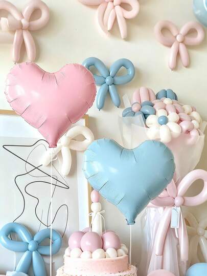 4/6pcs Pink And Blue Heart-Shaped Balloons, 6 Large 20 Inch Pink Heart-Shaped Foil Balloons, Used For Valentine's Day, Birthday, Wedding, Engagement, Bride, Shower, Anniversary Party Decoration