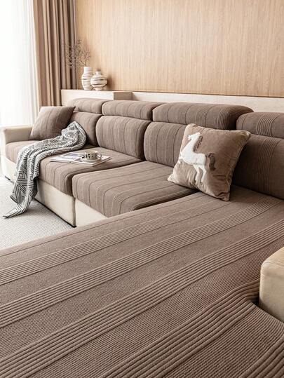 1pc Thick Sherpa Sofa Cover, Elastic Wrap-Around, Comfortable Minimalist Ins Style, Pet-Friendly Anti-Slip Anti-Dirt Elastic Washable Sofa Slipcover, Suitable For L-Shaped 1/2/3/4 Seater Sofa In Living Room, Bedroom, Study
