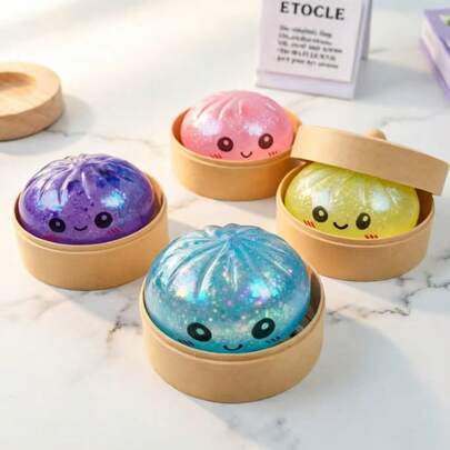 Bộ 1 món đồ chơi bóp mềm hình bánh bao hấp nhiều màu sắc với biểu cảm khuôn mặt – Đồ chơi thực phẩm đàn hồi nhanh với thiết kế giỏ hấp, đồ chơi giảm căng thẳng hình bánh bao dễ thương (Màu ngẫu nhiên)