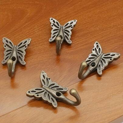 6pcs/Set, Bohemian Style Vintage Butterfly Hooks, Wall Hooks, Single Hooks For Cabinets And Wardrobes, Hooks For Bathrobes And Towels, Kitchen Storage Hooks, Includes 3 Hooks And 3 Screws