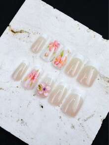 10pcs Set Handmade Shallow Pink Short Trapezoid Fragrant Style French Manicure Nail Stickers, Nail Art Decals For New Year, Valentine's Day, UV Gel Nails, Summer, Wearable Nail Art, Elegant Design, High-End French Style, Gel Polish, Glitter, Cat Eye Effect, Metallic Shine - Baby Pink - View 7