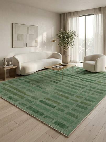 1pc Modern Minimalist Distressed Multicolor Striped & Plaid Soft Faux Wool Area Rug/Carpet/Mat, Suitable For Bathroom, Kitchen, Entryway, Hallway, Bedside, Living Room, Bedroom, Machine Washable, Home Decor