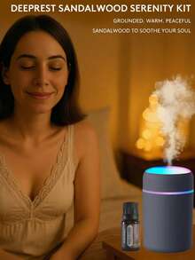 DeepRest Sleep Kit: Dark Grey Humidifier + Lavender Oil (2X Pack) Dreamy Sleep In Dry Weather: Lavender & Sandalwood Mini Humidifier For Bedroom | 3-In-1 Night Light & Aroma Diffuser - Dark Grey - View 2