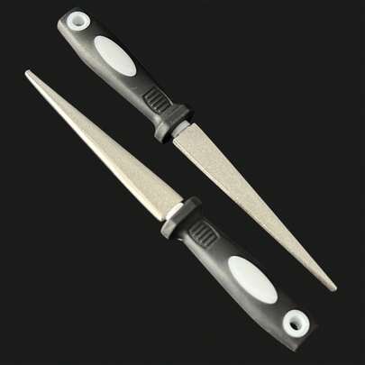 2-In-1 Sharpening Stone, Electroplated Diamond Sharpener, Suitable For Various Gardening Tools - Double-Sided Design, Flat And Curved Surfaces, Flat File, Non-Slip Handle, Convenient Sharpening Rod. Diamond Semi-Circle File, Black And White Handle.