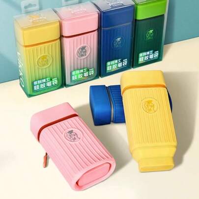 1个多功能硅胶竖款笔袋，文具收纳盒，可作支架使用，也适合收纳化妆品，时尚便携笔袋，返校礼物