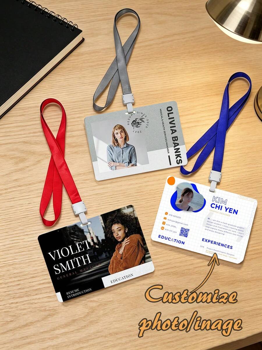 1/10 piezas Tarjeta de identificación con retrato personalizado, tarjeta de identificación laboral, credencial de conferencia, tarjeta de PVC, adecuada para el lugar de trabajo, reuniones de la empresa. Identificación, señalización de conferencias. Credenciales laborales personalizadas, personalización de doble cara - A - Ver 1