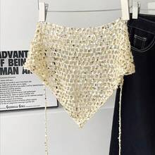 Pañuelo Triangular de Punto Calado con Lentejuelas Estilo Ins para Mujer, Ideal para Viajes de Verano, Fotos, Versátil, Casual, Estilo Y2K, Gorro, Diadema - 1 - Ver 14