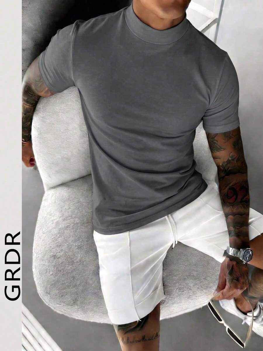 GRDR Men's Solid Color Slim Fit Casual Versatile Short Sleeve T-Shirt