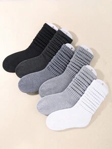 3/6 Pairs Random Color Kids Slouch Socks, Black White Grey Solid Color Stacked Socks, Versatile All-Match Crew Socks For 1-16 Years Old, Girls Socks - Multicolor - View 3