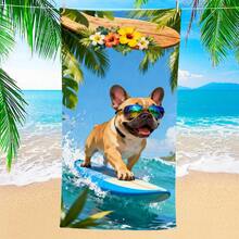 1pc Summer Surfing Dog Beach Towel, Super Absorbent Oversized Beach Blanket, Suitable For Beach, Pool, Travel, Diving, Yoga, Camping, Available In Multiple Sizes - Surfing Dogs - View 1