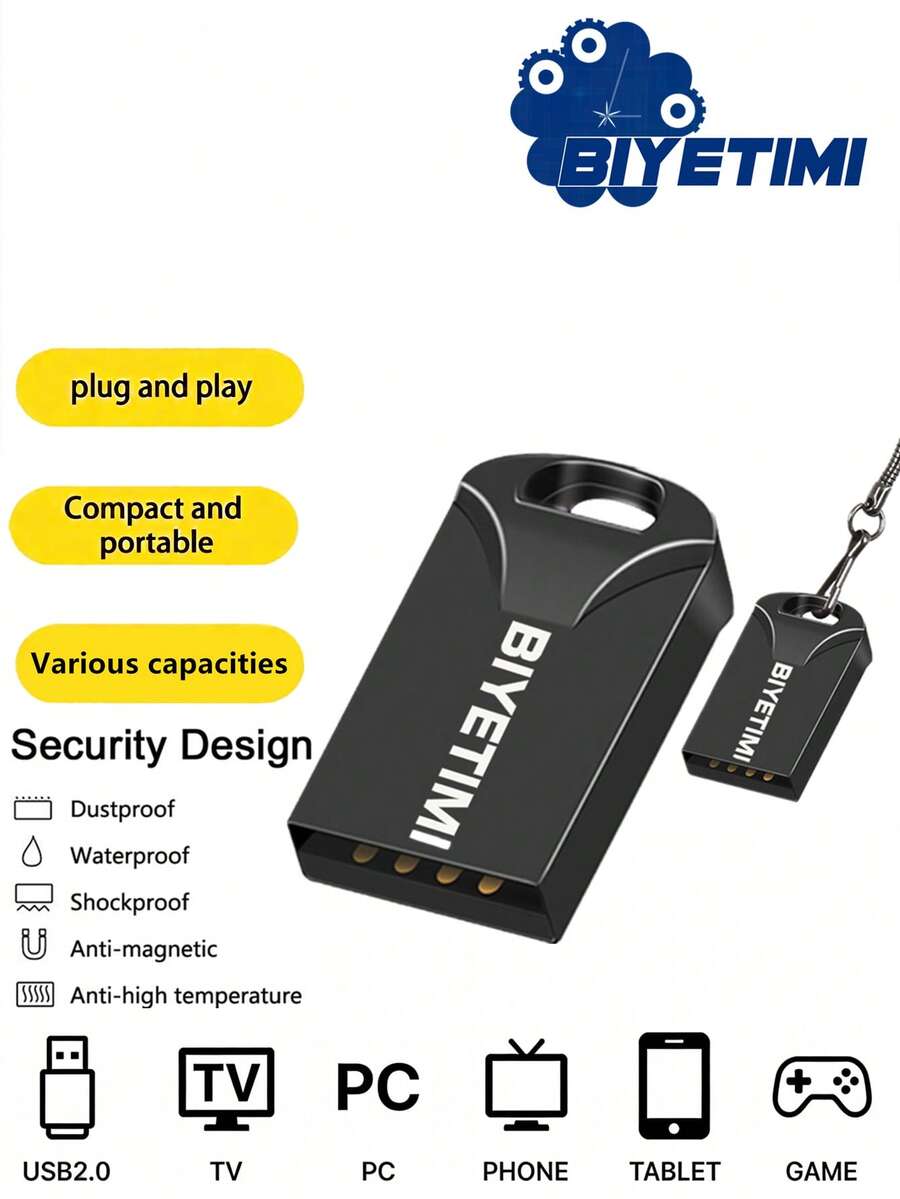 Biyetimi 128GB 超迷你金属U盘，128GB 高速 USB 2.0 闪存盘，64GB - 黑色 - 查看 1