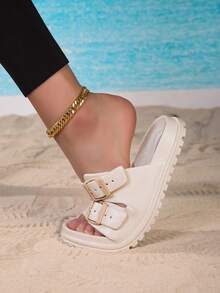 Novo Chinelo Interno Doméstico Macio e Confortável de Sola Grossa e Elevada em EVA Sólido, Adequado para Estudantes. Chinelo Externo Ajustável de Duas Tiras na Moda, Adequado para Escritório, Viagem, Praia, Compras, Caminhada, Absorção de Impacto, Ajuste Largo. Múltiplas Opções de Cores. - Damasco - Visão 7