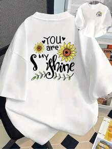 Nuovo modello 20262026Sei il mio raggio di sole, maglietta a maniche corte con stampa di girasoli, girocollo, top casual per l'estate e la primavera, abbigliamento femminile, magliette estive - [Bianco] - Visualizzare 1