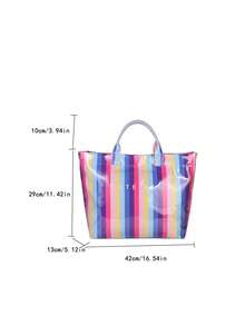 Tas Tote PVC Wanita Motif Blok Warna, Tas Pantai Perjalanan Kapasitas Besar - MultiWarna - View 5