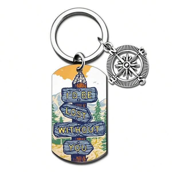 Compass Keychain "I'd Be Lost Without You", Romantic I Love You Gift For Women Men Wife Girlfriend Boyfriend Husband