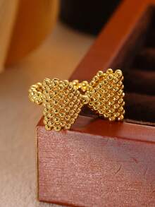 18K Gold Plated Beaded Bow Tie Style Ring For Women, Suitable For Mom, Size 7 And 8 Available, Anti-Fading Wedding Band, Fashion Jewelry For Beach Vacation, Graduation Prom, Birthday Anniversary Gift - Various - View 2