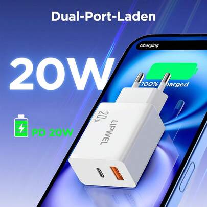 Bộ sạc nhanh PD 20W, bộ sạc tường hai cổng USB A+C, bộ chuyển đổi nguồn nhỏ gọn chuẩn EU phù hợp cho điện thoại thông minh, máy tính bảng. Nhẹ và nhỏ gọn, tương thích với điện thoại, máy tính bảng, tai nghe, máy ảnh. Có sẵn màu đen và trắng.