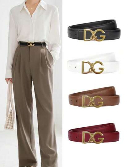 Cinturón con hebilla en D, cinturón de cintura con letras, cinturón de cuero delgado decorativo y versátil para pantalones/faldas, estilo Ins