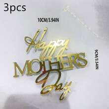 1pc/3pcs/5pcs/6pcs Gold Acrylic "Happy Mother's Day" Cake Topper, Suitable For Mother's Day Celebration DIY Cake, Dessert, Baking Decoration - Gold - View 7