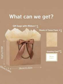 Bộ 4 túi quà bằng giấy Kraft, bao gồm 1 túi quà, 1 giấy lụa, 1 thiệp có ruy băng, túi mua sắm, túi đựng có quai xách, túi tote trang trí nơ, thích hợp cho bé gái, đám cưới, tiệc tùng, Giáng sinh, Lễ Tạ ơn, Năm mới, sinh nhật, Ngày Valentine, phù dâu, họp mặt bạn gái và các dịp khác. - Nhiều màu - Xem 11