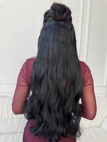 3 Pieces Set 24-Inch Long Wavy Clip-In Hair Extensions, High-Temperature Resistant Synthetic Hair, Easy To Wear, Suitable For Women - Black Brown - View 5