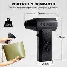 Mini soplador de polvo turbo, secador eléctrico portátil, ventilador de chorro turbo ajustable a 3 velocidades, soplador de nieve con luz LED, soplador potente recargable de alta velocidad, adecuado para automóvil, computadora, teclado, uso doméstico, soplado de hojas y al aire libre. - Negro - Ver 4
