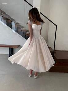 Elegant Casual Fashion Long Summer Dress For Women, Romantic Pleated Dress For Wedding, Party, And Formal Occasions - 白色 - 查看 1