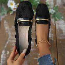 Women's Pink Lace Flower Square Toe Flat Shoes, Breathable Mesh Loafers For Spring And Summer - Black - View 10